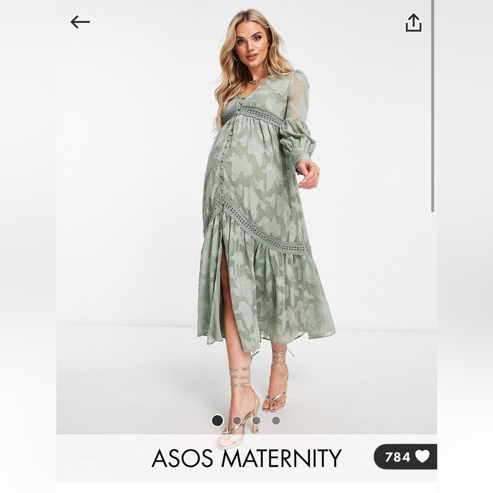 Asos Design Maternity long sleeve midi maxi
green dress, size US 6